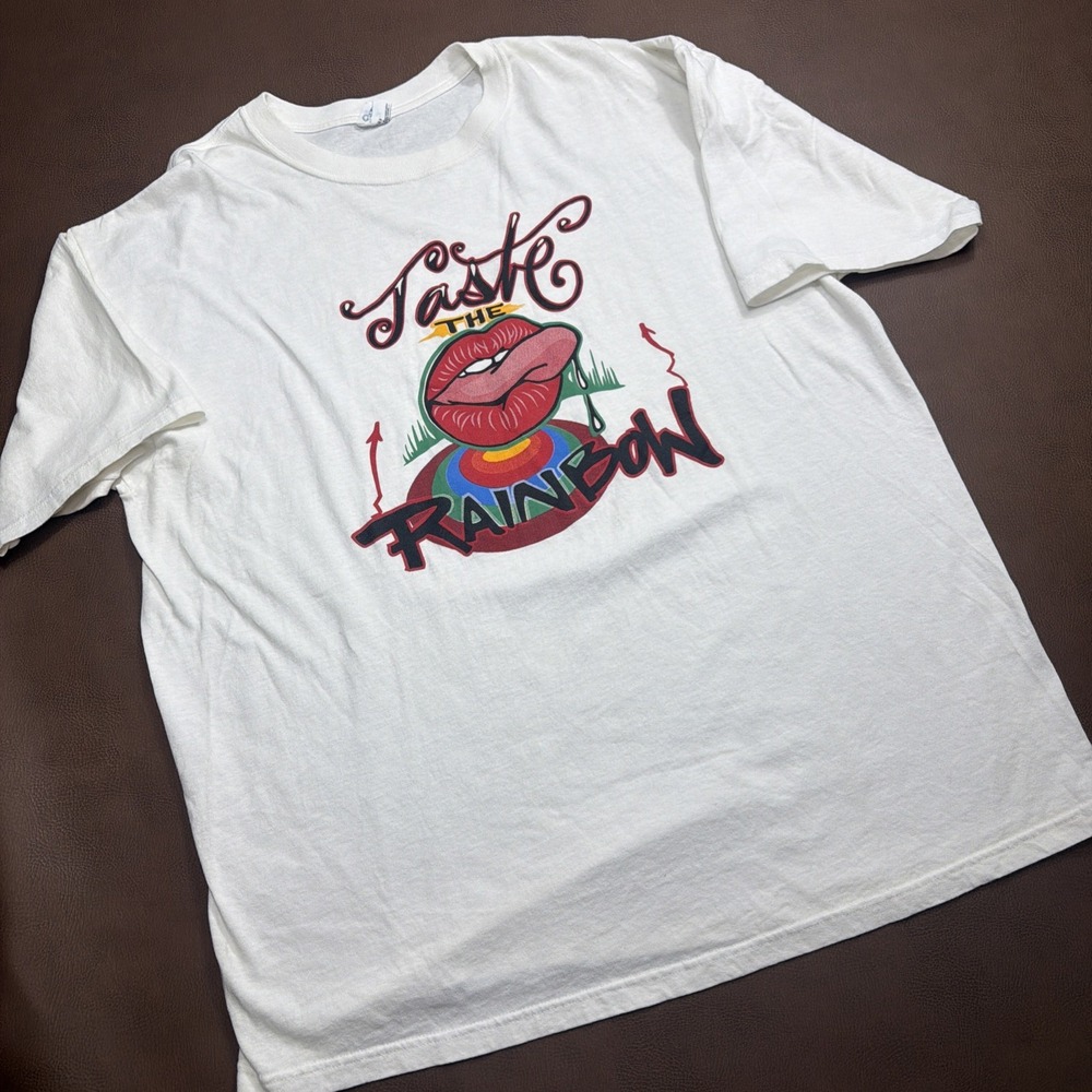 Vintage 90's Graphic Tee  "Taste The Rainbow "T Shirt 2XL White Rainbow Lips